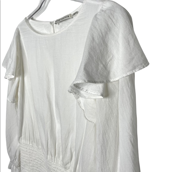 alice + olivia | Laya Blouson Sleeve Ruffle Blouse Off White Cotton Small - Picture 2 of 7